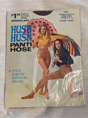 Vintage 1960’s Hush Hush Panti Hose OSFM Small Medium Large Taupe Tone New